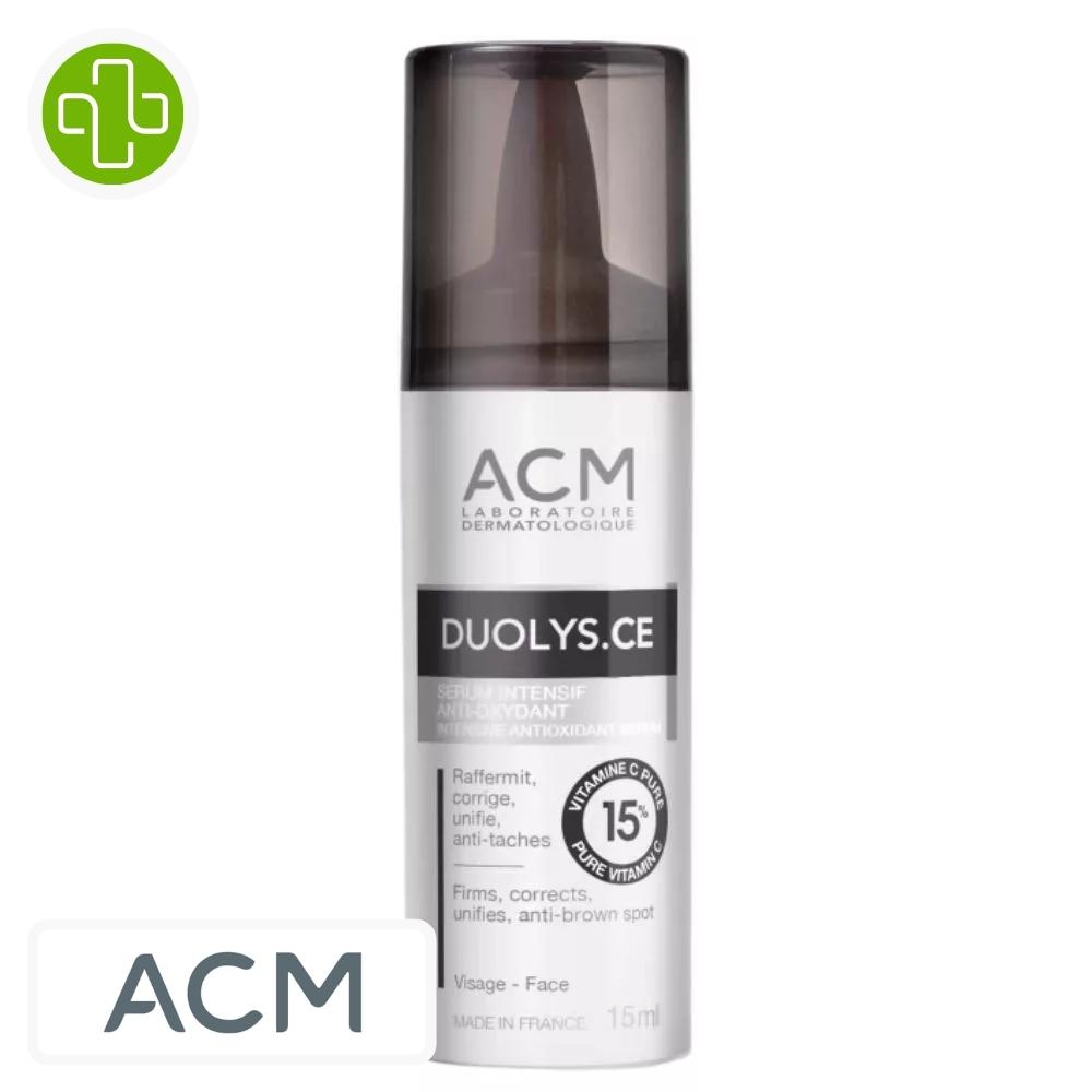 Produit de la marque acm duolys ce sérum antioxydant - 15ml sur un fond blanc avec un logo parachezvous et celui de de la marque acm