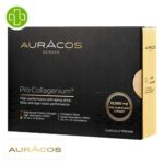 Produit de la marque Auracos Pro.Collagenium Elixir Anti-Âge Collagène Marin Buvable - 14 Flacons sur un fond blanc avec un logo Parachezvous et celui de de la marque Auracos