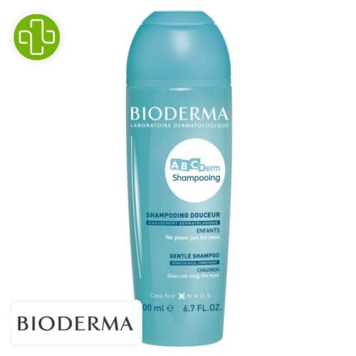 Produit de la marque Bioderma ABCDerm Shampooing Doux - 200ml sur un fond blanc avec un logo Parachezvous et celui de de la marque Bioderma