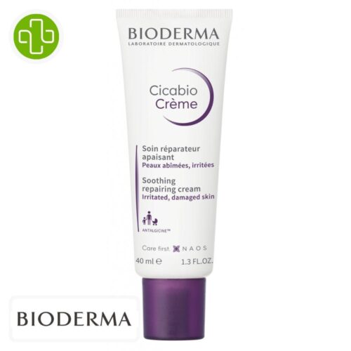 Produit de la marque Bioderma Cicabio Crème Réparatrice Apaisant - 40ml sur un fond blanc avec un logo Parachezvous et celui de de la marque Bioderma