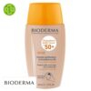 Produit de la marque Bioderma Photoderm Nude Touch Solaire Perfecteur Anti-Brillance 8h Teinté Doré Spf50 - 40ml sur un fond blanc avec un logo Parachezvous et celui de de la marque Bioderma