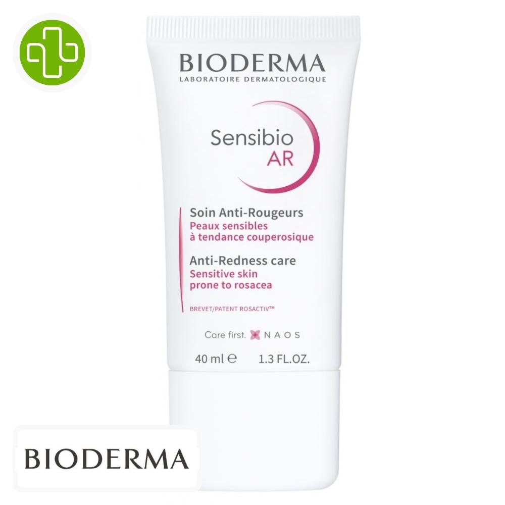 Produit de la marque Bioderma Sensibio AR Soin Anti-Rougeurs - 40ml sur un fond blanc avec un logo Parachezvous et celui de de la marque Bioderma
