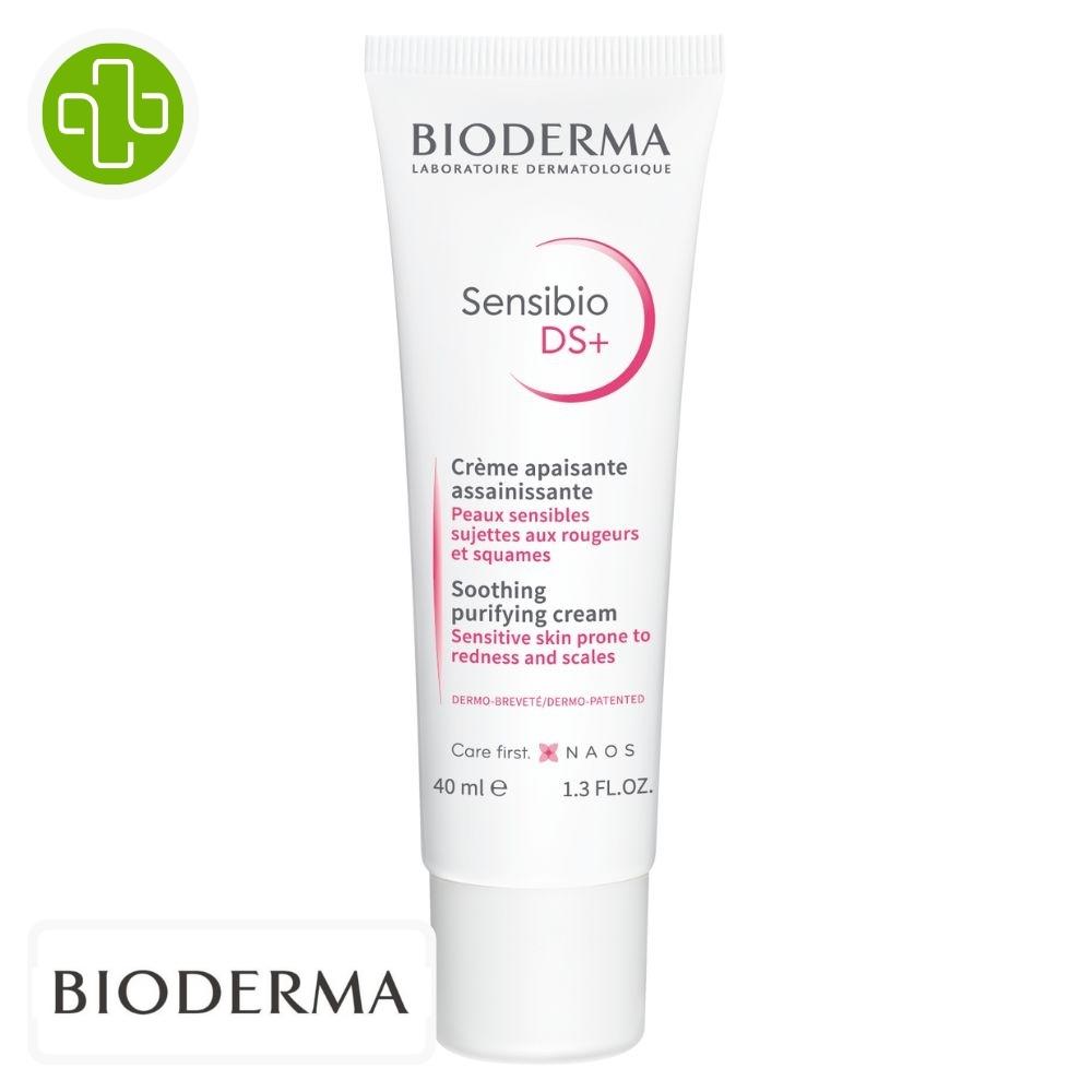Produit de la marque Bioderma Sensibio DS+ Crème Apaisante Assainissante - 40ml sur un fond blanc avec un logo Parachezvous et celui de de la marque Bioderma