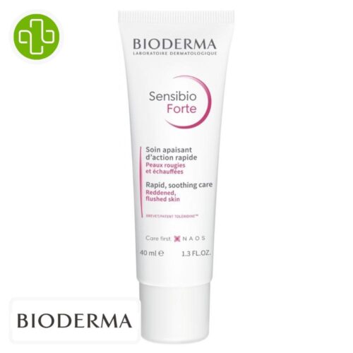 Produit de la marque Bioderma Sensibio Forte Soin Apaisant - 40ml sur un fond blanc avec un logo Parachezvous et celui de de la marque Bioderma