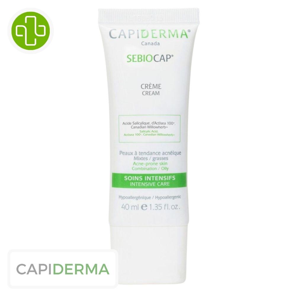 Produit de la marque capiderma sebiocap crème visage soins intensifs - 40ml sur un fond blanc avec un logo parachezvous et celui de de la marque capiderma