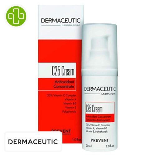 Produit de la marque Dermaceutic C25 Cream - 30ml sur un fond blanc avec un logo Parachezvous et celui de de la marque Dermaceutic