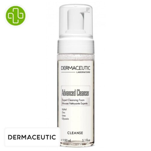 Produit de la marque Dermaceutic Advanced Cleanser Mousse Nettoyante Globale - 150ml sur un fond blanc avec un logo Parachezvous et celui de de la marque Dermaceutic