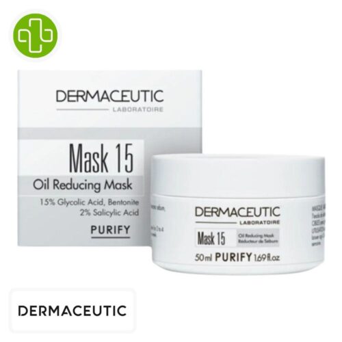 Produit de la marque Dermaceutic Mask 15 Masque Purifiant- 50ml sur un fond blanc avec un logo Parachezvous et celui de de la marque Dermaceutic