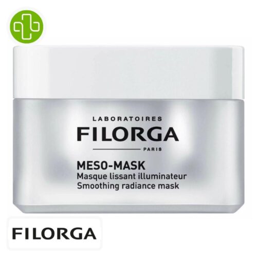 Produit de la marque Filorga Meso-Mask Masque Lissant Illuminateur - 50ml sur un fond blanc avec un logo Parachezvous et celui de de la marque Filorga