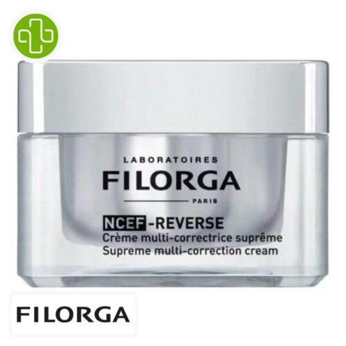 Produit de la marque Filorga NCEF-Reverse Crème Multi-Correctrice Suprême - 50ml sur un fond blanc avec un logo Parachezvous et celui de de la marque Filorga