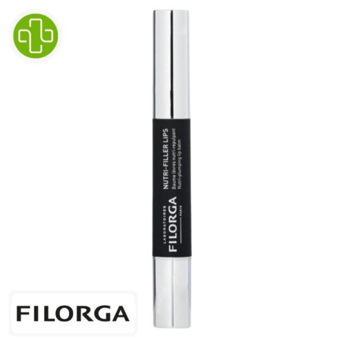 Produit de la marque Filorga Nutri-Filler Lips Baume Lèvres Nutri-Repulpant - 4g sur un fond blanc avec un logo Parachezvous et celui de de la marque Filorga
