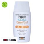 Produit de la marque Isdin Fotoprotector Mineral Baby Fusion Fluid Pediatrics Solaire Spf50 - 50ml sur un fond blanc avec un logo Parachezvous et celui de la marque ISDIN