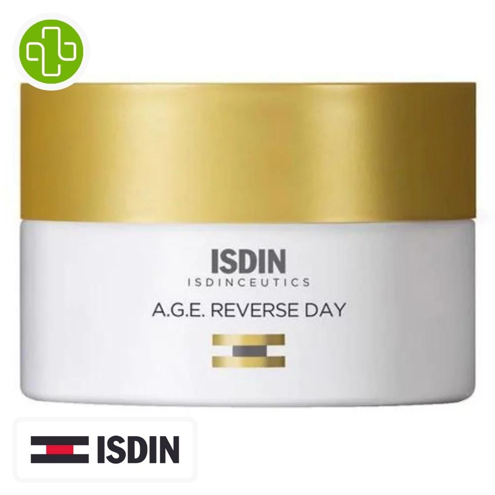 Produit de la marque isdin isdinceutics a. G. E revese day crème anti-âge - 50ml sur un fond blanc avec un logo parachezvous et celui de la marque isdin