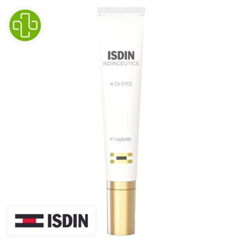 Produit de la marque Isdin Isdinceutics K-Ox Eyes Contour des Yeux Poches & Cernes - 15ml sur un fond blanc avec un logo Parachezvous et celui de la marque ISDIN
