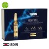 Produit de la marque Isdin Isdinceutics Night Peel Peeling Exfoliant de Nuit - 30 Ampoules sur un fond blanc avec un logo Parachezvous et celui de la marque ISDIN