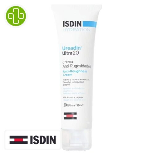 Produit de la marque Isdin Ureadin Ultra 20 Crème Anti-Rugosités - 100ml sur un fond blanc avec un logo Parachezvous et celui de la marque ISDIN