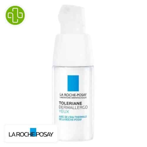Produit de la marque La Roche-Posay Toleriane Dermallergo Yeux Hydratant Apaisant – 20ml sur un fond blanc avec un logo Parachezvous et celui de de la marque La Roche-Posay