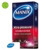 Produit de la marque Manix Xtra Pleasure Préservatifs Nervurés Forme Stimulante Double Extase - 12 unités sur un fond blanc avec un logo Parachezvous et celui de de la marque Manix