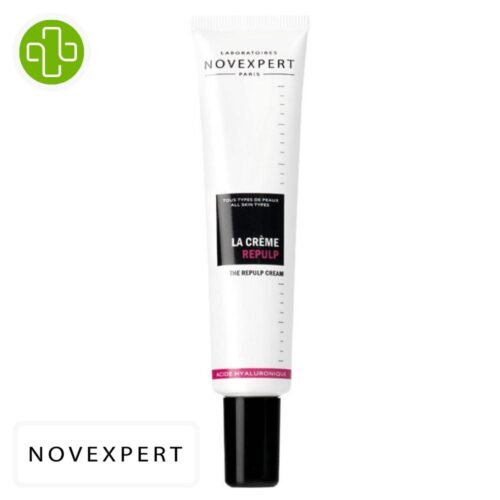 Produit de la marque Novexpert Ha Crème Repulp Repulpante & Raffermissante - 40ml sur un fond blanc avec un logo Parachezvous et celui de de la marque Novexpert