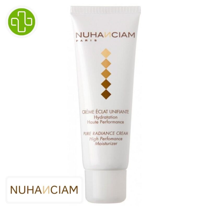 Produit de la marque nuhanciam crème éclat unifiante hydratante - 50ml sur un fond blanc avec un logo parachezvous et celui de de la marque nuhanciam