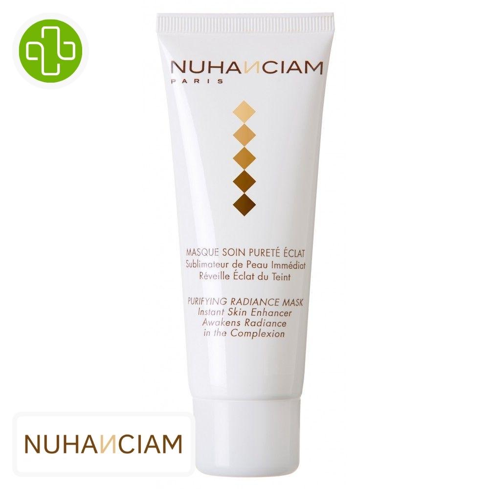 Produit de la marque nuhanciam masque soin pureté éclat sublimateur - 75ml sur un fond blanc avec un logo parachezvous et celui de de la marque nuhanciam