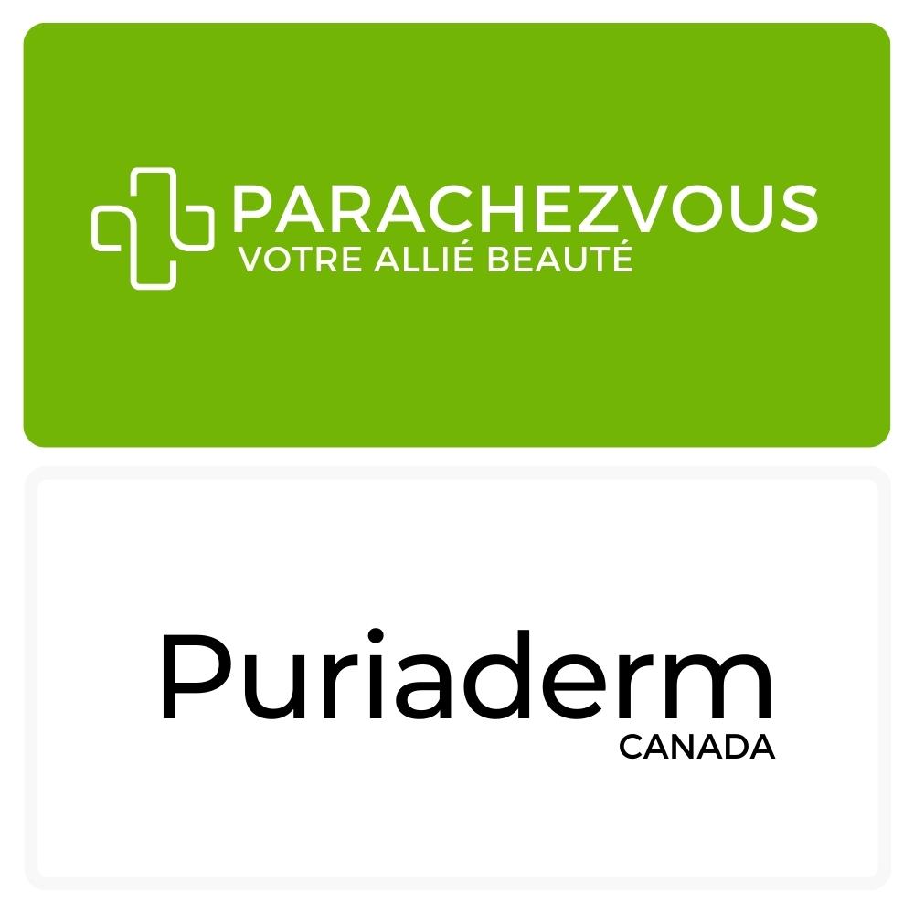 Logo de la marque puriaderm maroc et celui de la parapharmacie en ligne parachezvous