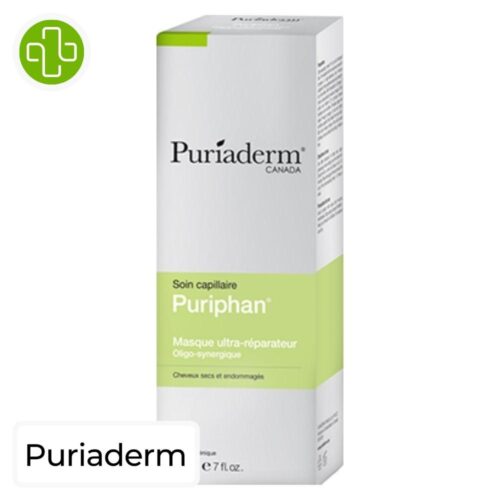 Produit de la marque Puriaderm Puriphan Masque Ultra-Réparateur - 200ml sur un fond blanc avec un logo Parachezvous et celui de de la marque Puriaderm