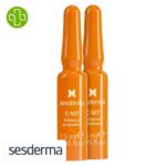 Produit de la marque Sesderma C-Vit Ampoules Intensives Éclaircissantes Hydratantes - 10x1.5ml sur un fond blanc avec un logo Parachezvous et celui de de la marque Sesderma
