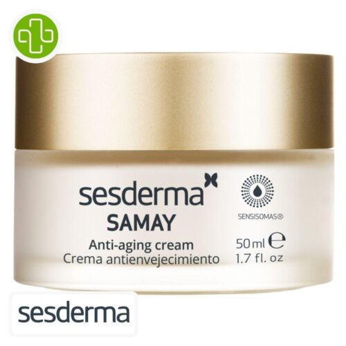 Produit de la marque Sesderma Samay Crème Anti-Âge - 50ml sur un fond blanc avec un logo Parachezvous et celui de de la marque Sesderma