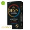 Produit de la marque Manix Skyn Sélection Préservatifs 3 Original + 3 Intense Feel + 3 Extra Lubrifié - 9 unités sur un fond blanc avec un logo Parachezvous et celui de de la marque Skyn
