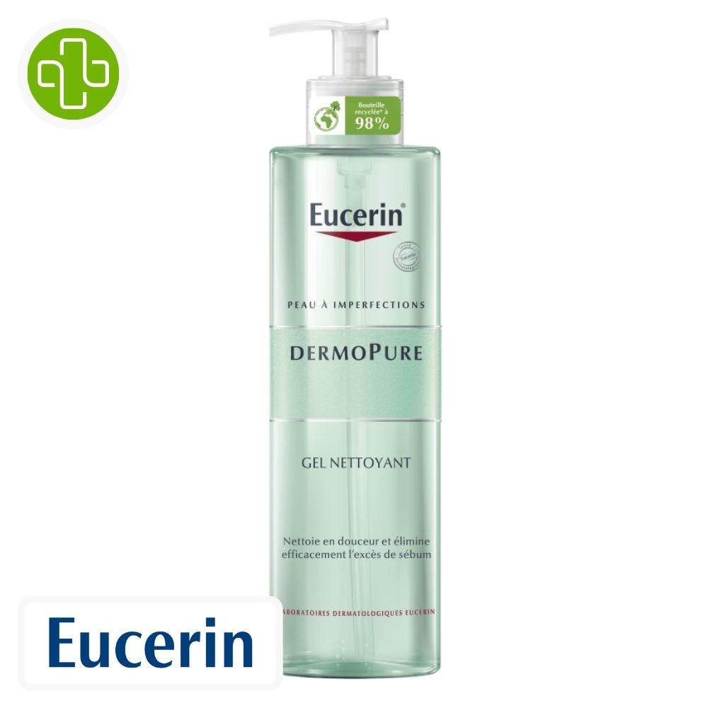 Produit de la marque eucerin dermopure gel nettoyant - 200ml sur un fond blanc avec un logo parachezvous et celui de de la marque eucerin