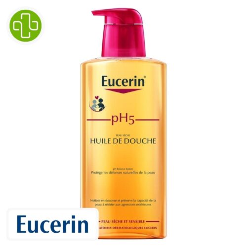 Produit de la marque Eucerin Ph5 Huile de Douche Protectrice - 400ml sur un fond blanc avec un logo Parachezvous et celui de de la marque Eucerin
