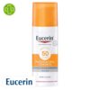 Produit de la marque Eucerin Sun Protection Photoaging Control Fluide Solaire Anti-Âge Spf50 - 50ml sur un fond blanc avec un logo Parachezvous et celui de de la marque Eucerin