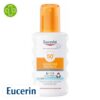 Produit de la marque Eucerin Sun Protection Sensitive Protect Kids Spray Solaire Spf50 - 200ml sur un fond blanc avec un logo Parachezvous et celui de de la marque Eucerin