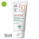 Produit de la marque SVR Sun Secure Écran Solaire Minéral Teinté Peaux Sèches à Très Sèches - 60g sur un fond blanc avec un logo Parachezvous et celui de de la marque SVR