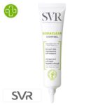 Produit de la marque SVR Sebiaclear Cicapeel Gel Actif Ciblé Stop-Boutons 24h Anti-Marques – 15ml sur un fond blanc avec un logo Parachezvous et celui de de la marque SVR