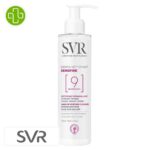 Produit de la marque SVR Sensifine 9 Dermo-Nettoyant Démaquillant Apaisant Intense – 200ml sur un fond blanc avec un logo Parachezvous et celui de de la marque SVR