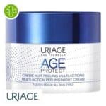 Produit de la marque Uriage Age Protect Crème Peeling Nuit Multi-Actions - 50ml sur un fond blanc avec un logo Parachezvous et celui de de la marque Uriage