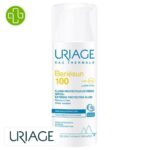 Produit de la marque Uriage Bariésun 100 Fluide Solaire Protecteur Extrême Invisible Spf50 – 50ml sur un fond blanc avec un logo Parachezvous et celui de de la marque Uriage