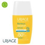 Produit de la marque Uriage Bariésun Fluide Solaire Ultra-Léger Spf50 – 30ml sur un fond blanc avec un logo Parachezvous et celui de de la marque Uriage