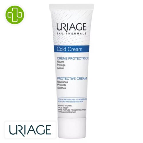 Produit de la marque Uriage Cold Cream Crème Protectrice - 100ml sur un fond blanc avec un logo Parachezvous et celui de de la marque Uriage