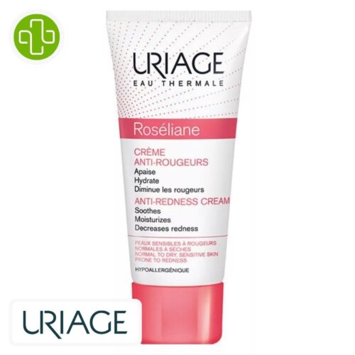 Produit de la marque Uriage Roséliane Crème Anti-Rougeurs - 40ml sur un fond blanc avec un logo Parachezvous et celui de de la marque Uriage