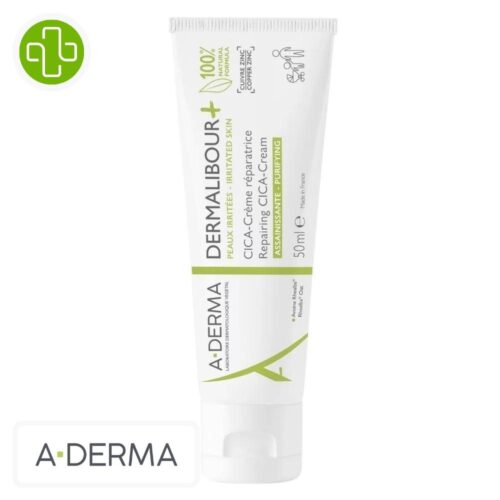 Produit de la marque A-Derma Dermalibour+ Cica-Crème Réparatrice Assanissante - 50ml sur un fond blanc avec un logo Parachezvous et celui de de la marque A-Derma