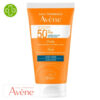 Produit de la marque Avène Solaire Fluide Invisible Toucher Sec Spf50 - 50ml sur un fond blanc avec un logo Parachezvous et celui de de la marque Avène