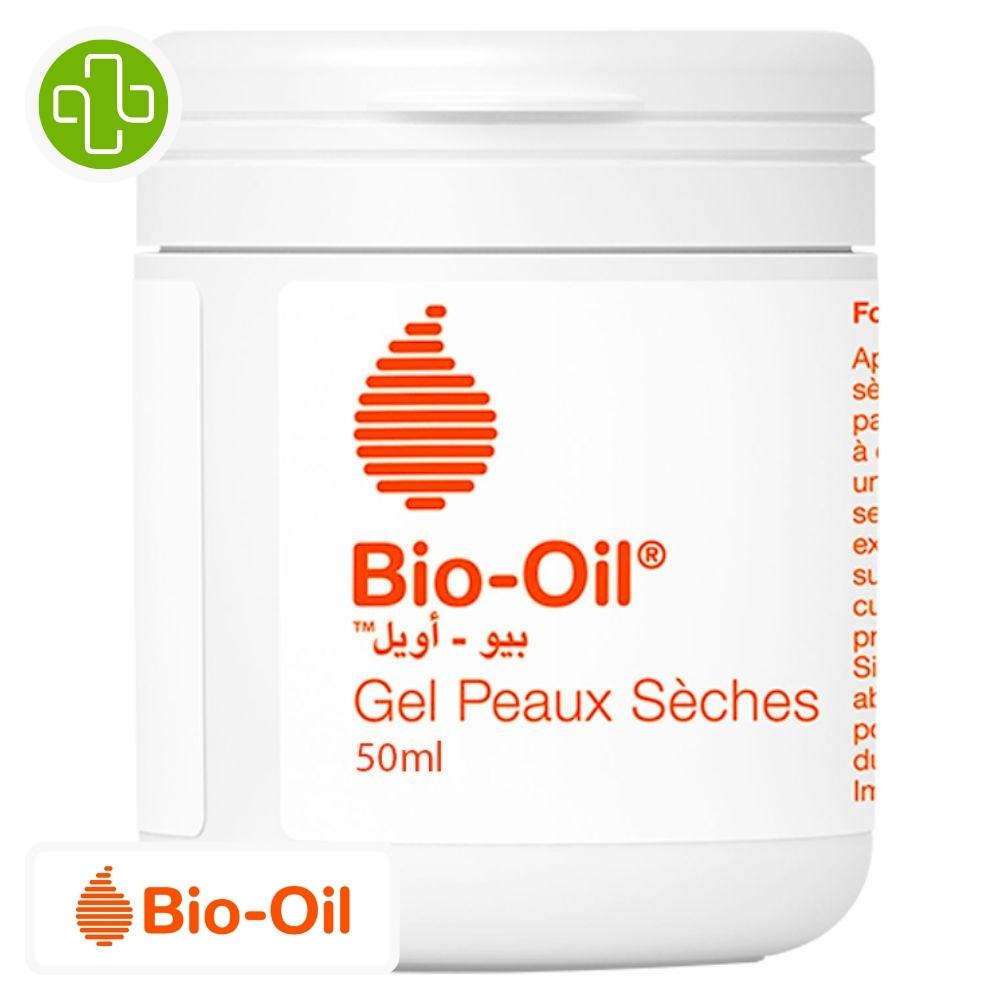 Produit de la marque bio-oil gel hydratant peaux sèches - 200ml sur un fond blanc avec un logo parachezvous et celui de de la marque bio-oil