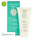 Produit de la marque Camomilla Blu Déo Crème Longue Durée - 50ml sur un fond blanc avec un logo Parachezvous et celui de de la marque Camomilla Blu