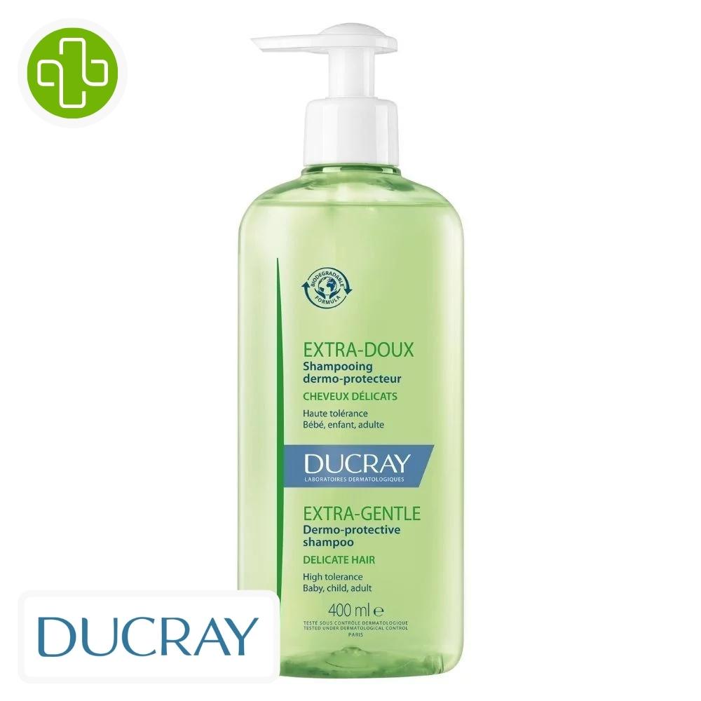 Produit de la marque ducray extra-doux shampooing dermo-protecteur - 400ml sur un fond blanc avec un logo parachezvous et celui de d1la marque ducray
