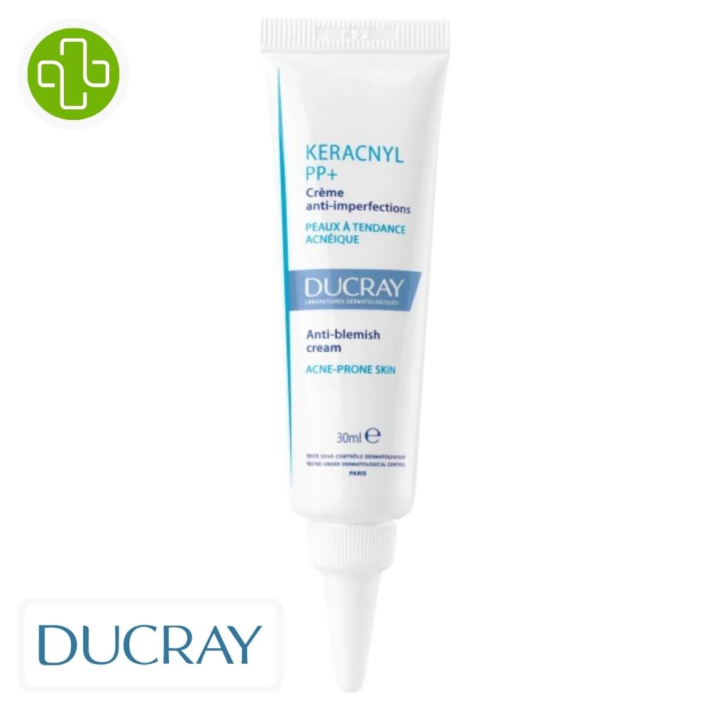 Produit de la marque ducray keracnyl pp+ crème anti-imperfections - 30ml sur un fond blanc avec un logo parachezvous et celui de d1la marque ducray