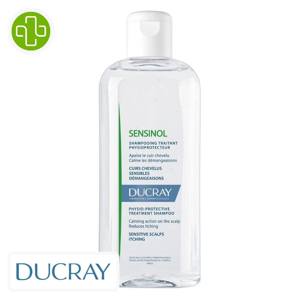 Produit de la marque ducray sensinol shampooing physioprotecteur - 200ml sur un fond blanc avec un logo parachezvous et celui de la marque ducray