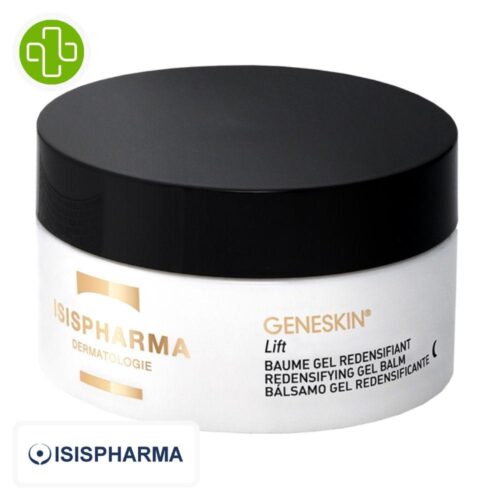 Produit de la marque Isispharma Geneskin Lift Baume-Gel Redensifiant – 50ml sur un fond blanc avec un logo Parachezvous et celui de de la marque Isispharma